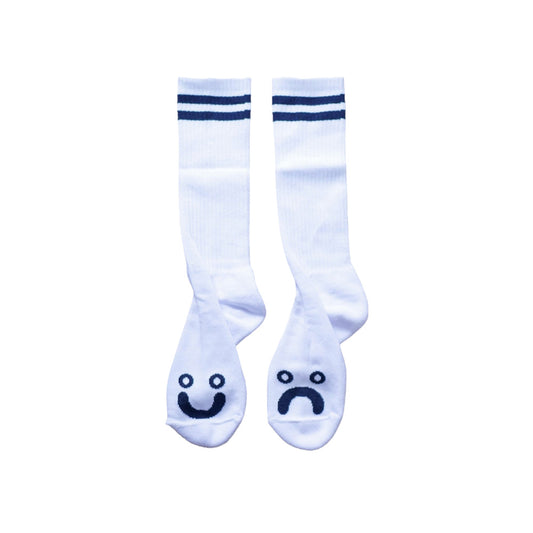 Polar Skate Co. Rib Socks Long Happy Sad Blanc Bleu